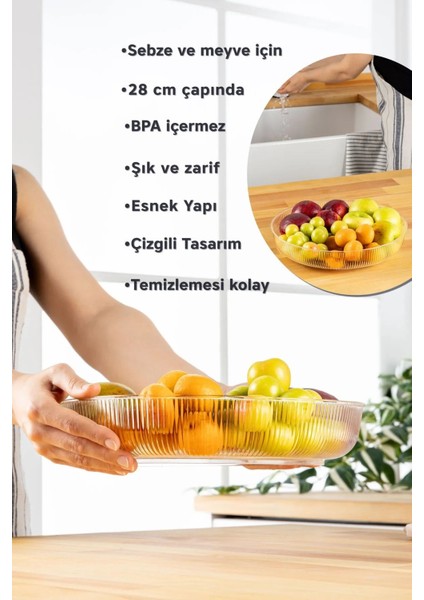 Mithra Life Şeffaf Esnek Kırılmaz Plastik Meyve Sebze Salata Sunum Geniş Çanak Kasesi MIT1224 modelleri
