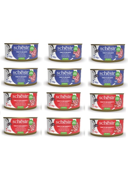 2 Çeşit Karma Tam ve Dengeli Kedi Konserve Jöleli 140 Gr. x 12 Adet