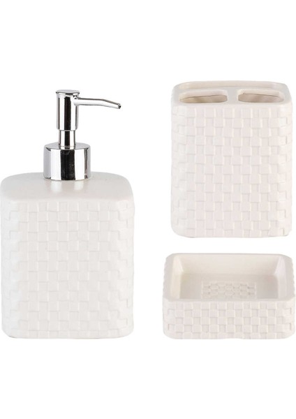 Vivyen 3'lü Banyo Set Sıvı Katı Sabunluk Diş Fırçalık Gümüş Basmalı Modern Hediyelik Dekoratif