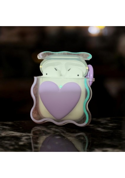 Airpods Kabartma Mor Kalp Desenli Kılıf 1./2. Nesil Uyumlu