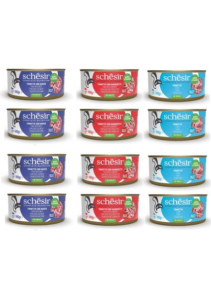 3 Çeşit Karma Tam ve Dengeli Kedi Konserve Jöleli 140 Gr. x 12 Adet