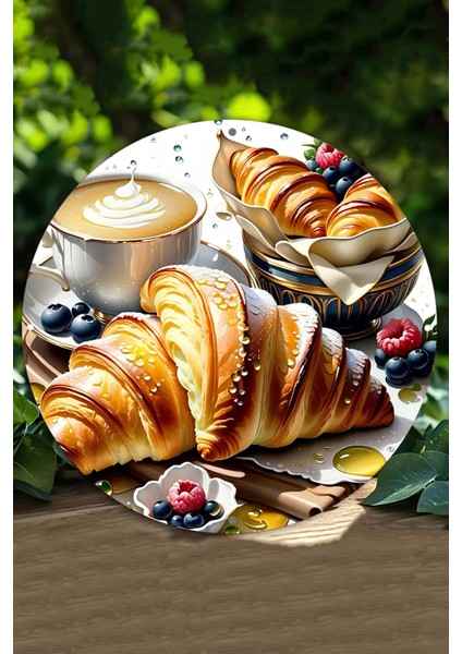 Kahve & Kruvasan Temalı Uv Baskılı Mdf Duvar Süsü – 33X33 cm & 20X20 cm DT133