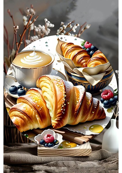 Kahve & Kruvasan Temalı Uv Baskılı Mdf Duvar Süsü – 33X33 cm & 20X20 cm DT133 modelleri