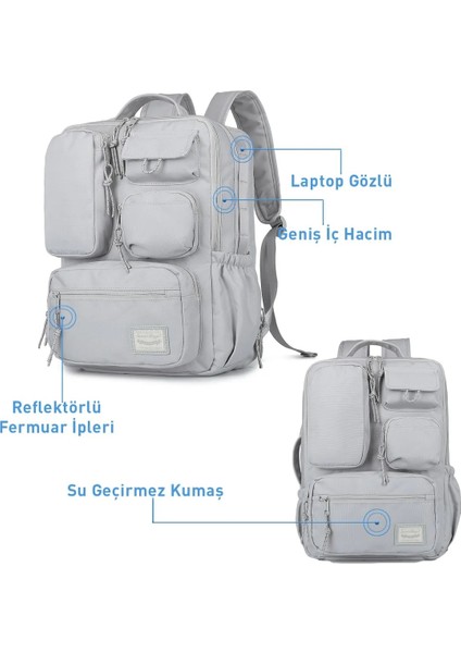 Okul Sırt Çantası Geniş Hacimli Laptop Gözlü Reflektör Fermuar Yandan Cepli indirimleri