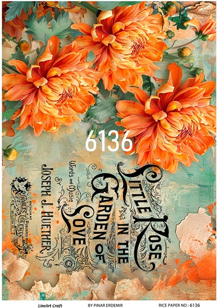 6136 Çiçek Desenli Pirinç Dekopaj 30X42