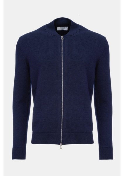 Erkek Lacivert Fermuarlı Yün Hırka