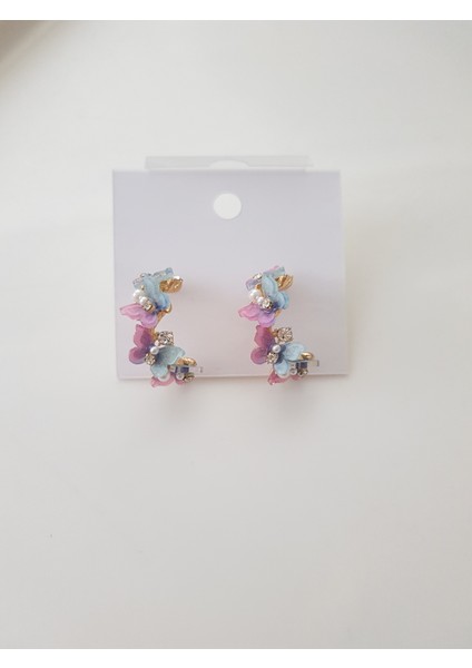 Rengarenk Zirkon Taşlı Kelebek Küpe