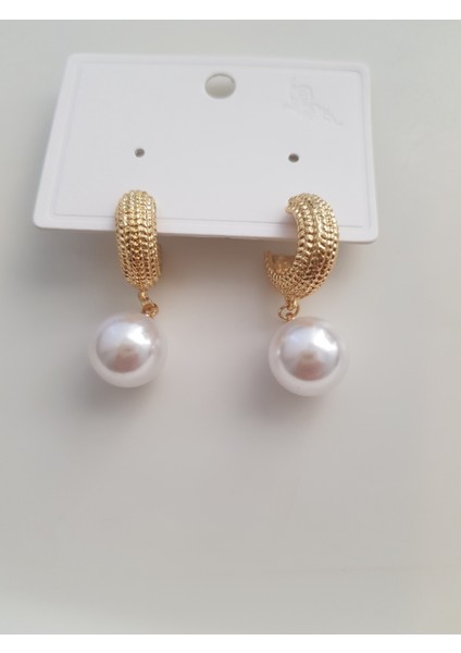 Gold Minimal Halka Inci Küpe