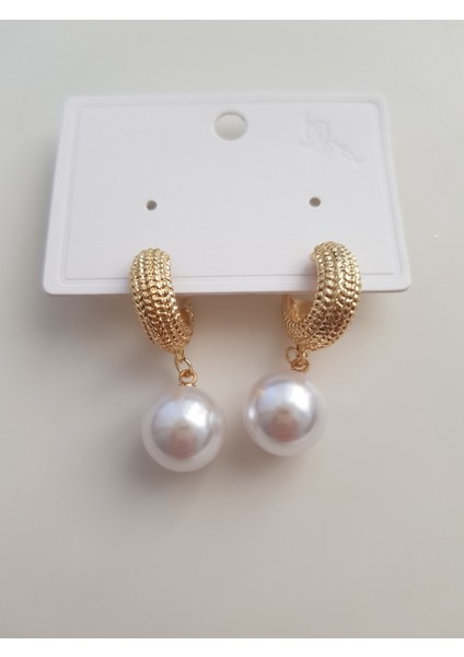 Gold Minimal Halka Inci Küpe modelleri