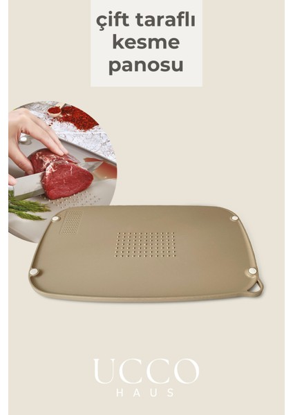 Çift Taraflı Kaymaz Kesme Panosu | Rendeli, Et, Sebze ve Meyve Pratik Plastik Kesme Tahtası Mutfak
