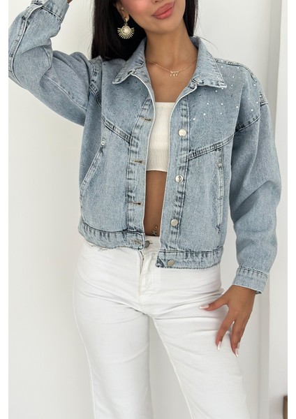 Kadın Taş Detaylı Denim Ceket – Astarsız & Cool Model fiyatları