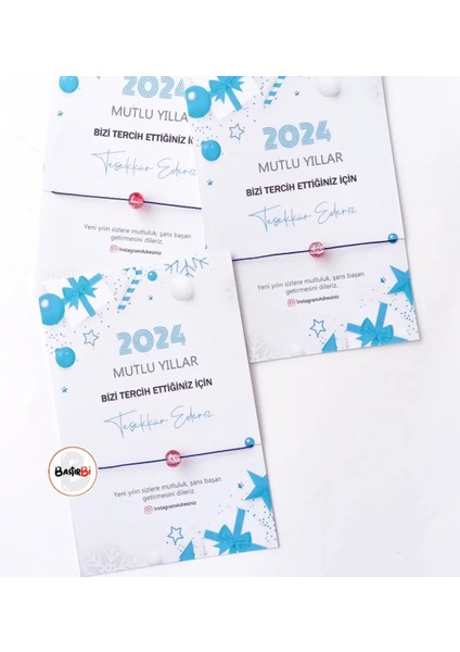 Yeni Yıl, Yılbaşı Temalı Teşekkür Kartı Şans Bilekliği 30 Adet