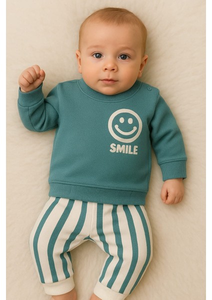 Ciobaby Erkek Bebek Takımı Smile Yazı Baskılı