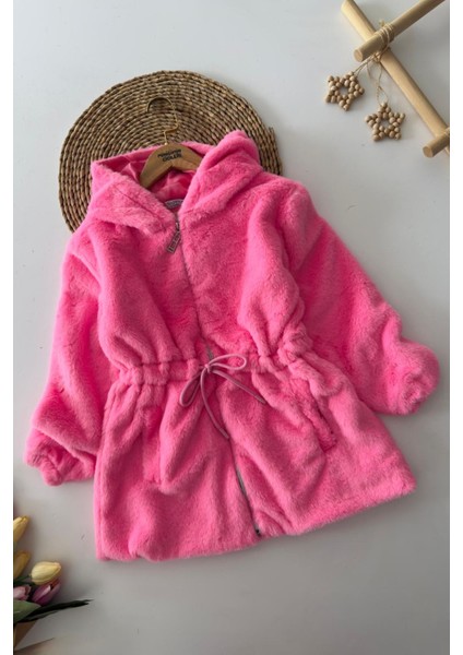 Belden Bağcık Detaylı Kapüşonlu Peluş Kız çocuk mont - Pembe fiyatları