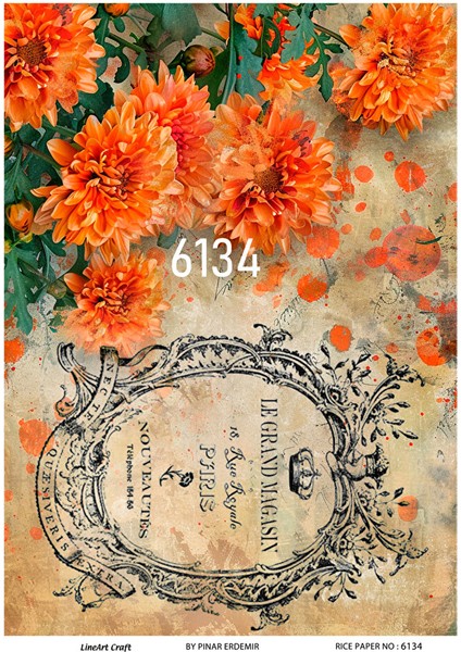 6134 Çiçek Desenli Pirinç Dekopaj 30X42