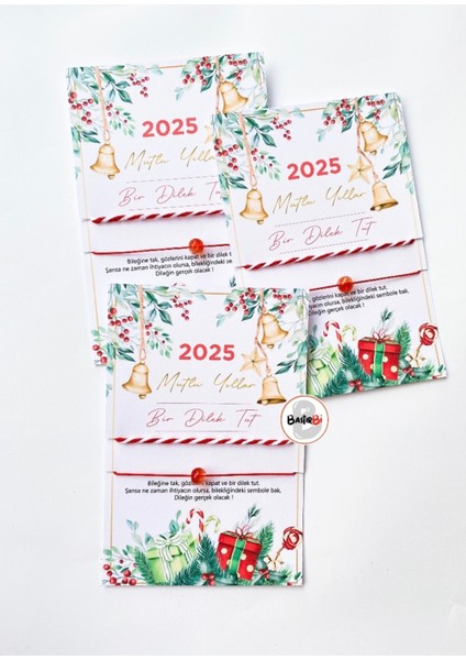 Yeni Yıl, Yılbaşı Aşk ve Şans Küresi Bilekliği 20 Adet Yılbaşı Tebrik Kartı