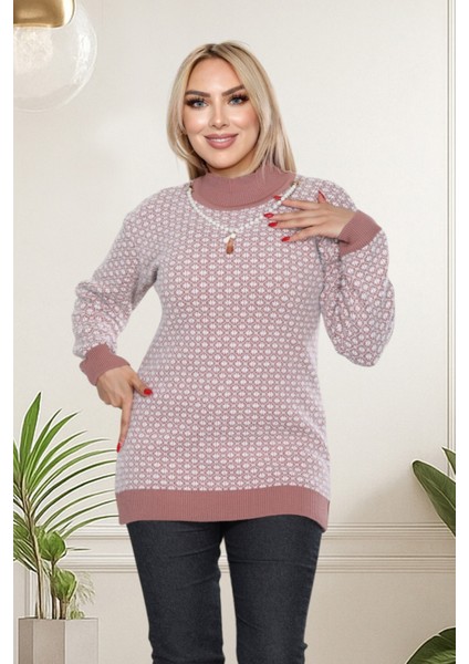 Kolye Aksesuar Detaylı Şık Sakal(Yumoş) Bluz- Balıkçı Yaka Yeni Sezon Modern Tasarım