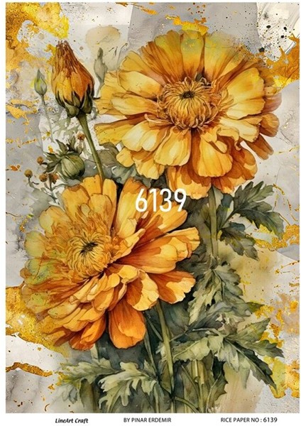 6139 Çiçek Desenli Pirinç Dekopaj 30X42
