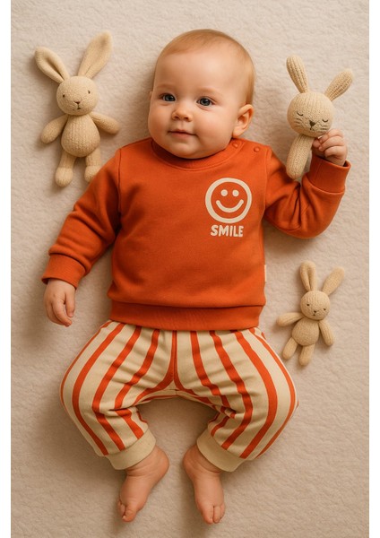 Ciobaby Erkek Bebek Takımı Smile Yazı Baskılı