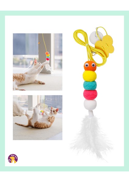 Tırtıl Kedi Oyuncağı – Kendinden Yapışkanlı, Zilli, Elastik Ipli Asılı Kedi Oyuncağı