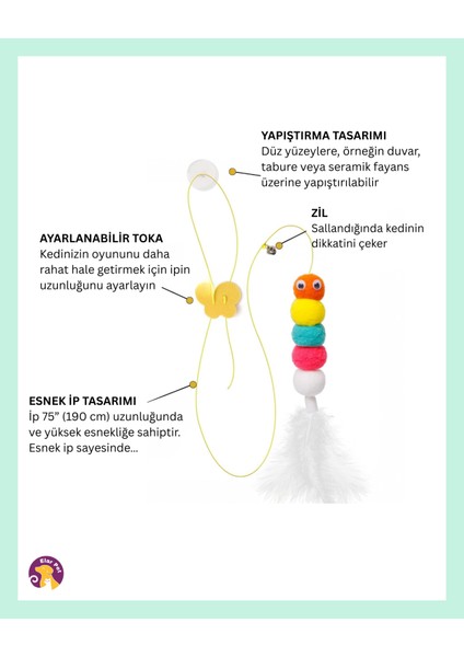 Tırtıl Kedi Oyuncağı – Kendinden Yapışkanlı, Zilli, Elastik Ipli Asılı Kedi Oyuncağı fiyatları