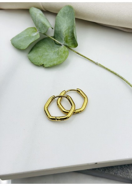 Prizma Model Gold Altın Renk Halka Çelik Küpe Renk Değiştirmez