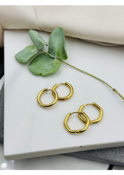 Prizma Model Gold Altın Renk Halka Çelik Küpe Renk Değiştirmez fiyatları