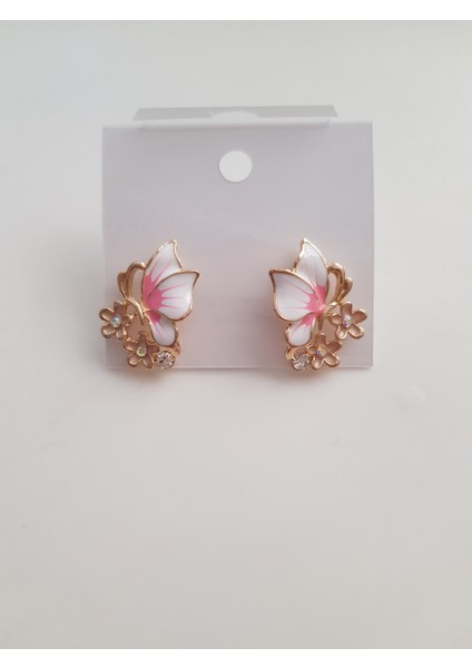 Kelebek Figürlü Pembe Renkli Küpe