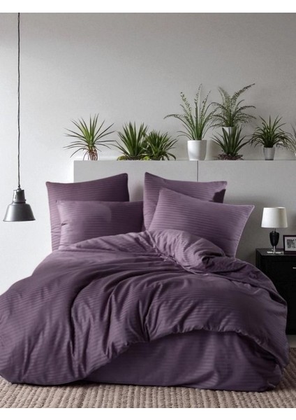 The Quaris'den Nevresim Takımı Çizgili Pamuk Saten Çift Kişilik