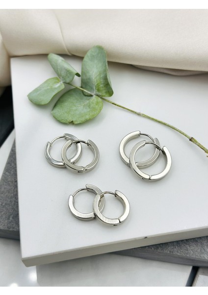 Köşeli Model Gümüş Renk Halka Çelik Küpe 1 Numara Renk Değiştirmez fiyatları