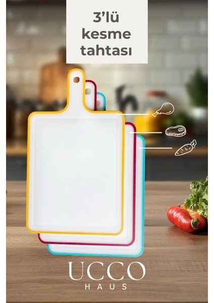 3’lü Renkli Kesme Tahtası Seti – Bpa Içermez | Gıdaya Uygun, Hijyenik ve Dayanıklı Plastik