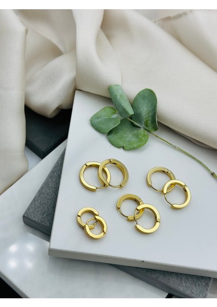 Köşeli Model Gold Altın Renk Halka Çelik Küpe 3 Numara Renk Değiştirmez fiyatları