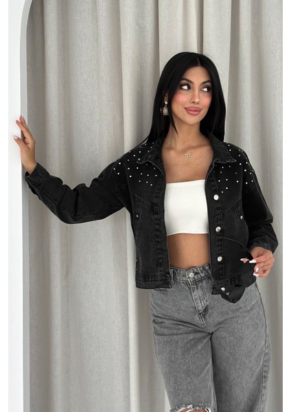 Kadın Taş Detaylı Denim Ceket – Astarsız & Cool Model
