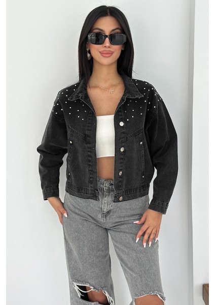 Kadın Taş Detaylı Denim Ceket – Astarsız & Cool Model fiyatları