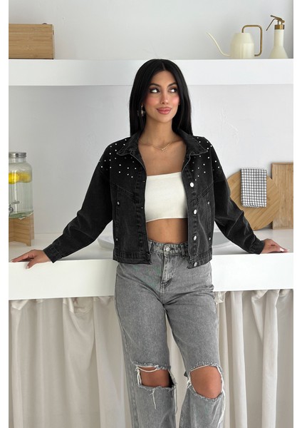 Kadın Taş Detaylı Denim Ceket – Astarsız & Cool Model modelleri