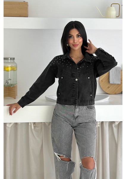 Kadın Taş Detaylı Denim Ceket – Astarsız & Cool Model fırsatları
