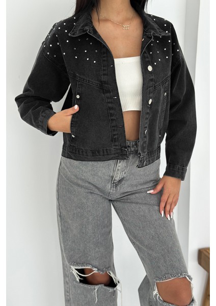 Kadın Taş Detaylı Denim Ceket – Astarsız & Cool Model indirimleri