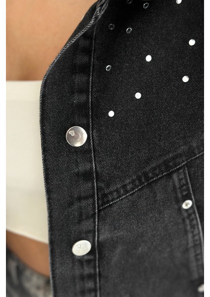 Kadın Taş Detaylı Denim Ceket – Astarsız & Cool Model
