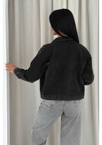 Kadın Taş Detaylı Denim Ceket – Astarsız & Cool Model