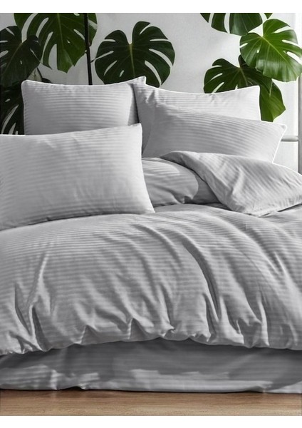 The Quaris'den Nevresim Takımı Çizgili Pamuk Saten Çift Kişilik