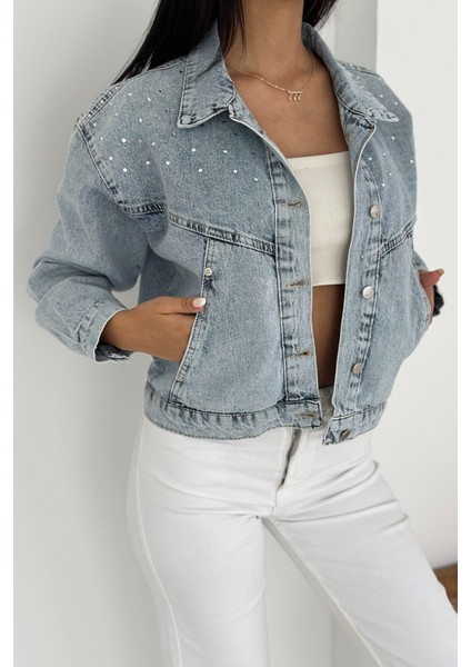 Kadın Taş Detaylı Denim Ceket – Astarsız & Cool Model fırsatları