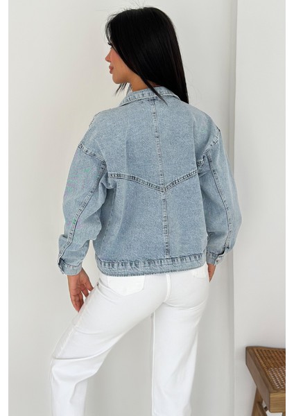 Kadın Taş Detaylı Denim Ceket – Astarsız & Cool Model