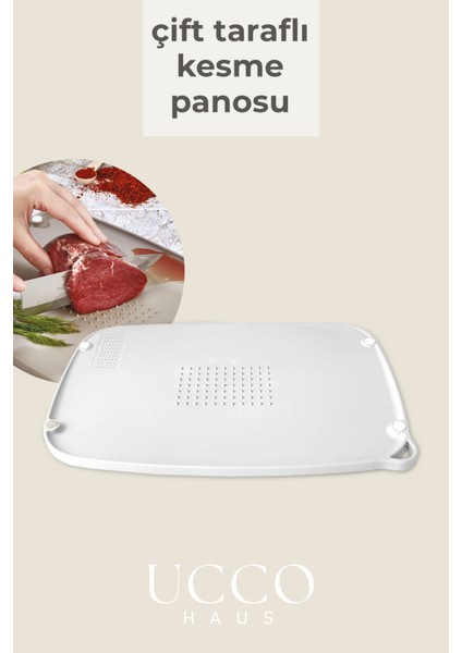 Çift Taraflı Kaymaz Kesme Panosu | Rendeli, Et, Sebze ve Meyve Pratik Plastik Kesme Tahtası Mutfak