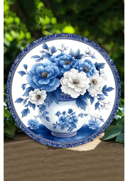 Dekoratif Mavi Beyaz Çiçek Desenli Uv Baskılı Mdf Duvar Süsü – 33X33 cm & 20X20 cm DT122