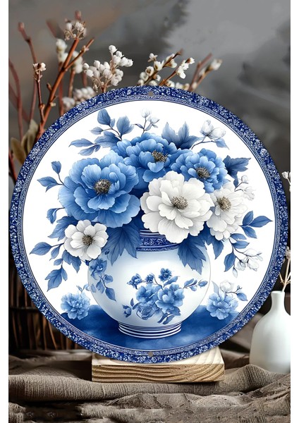 Dekoratif Mavi Beyaz Çiçek Desenli Uv Baskılı Mdf Duvar Süsü – 33X33 cm & 20X20 cm DT122 modelleri