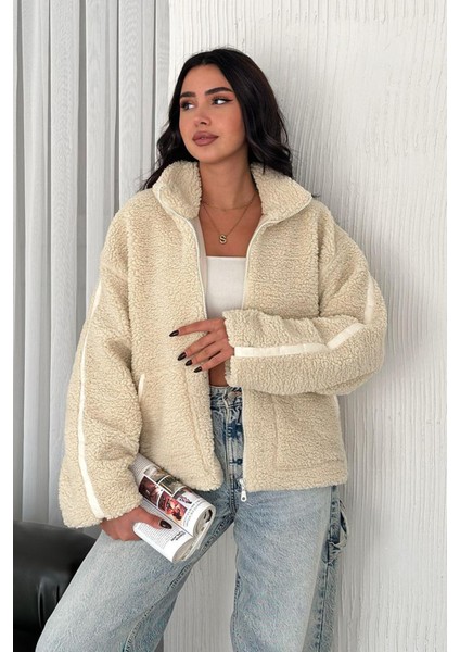 Kadın Fermuarlı Oversize Astarlı Peluş Ceket – Yumuşak Dokulu & Konforlu Stil