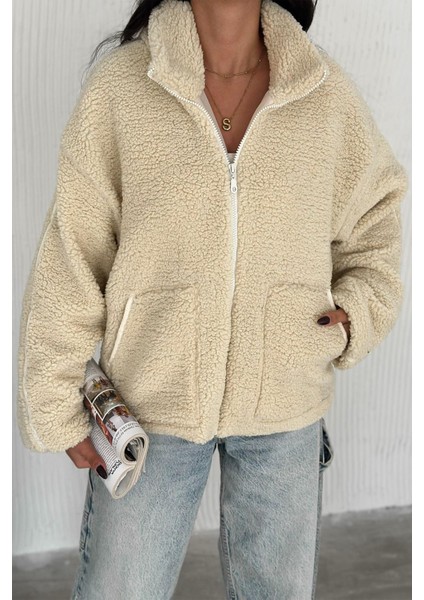Kadın Fermuarlı Oversize Astarlı Peluş Ceket – Yumuşak Dokulu & Konforlu Stil fırsatları
