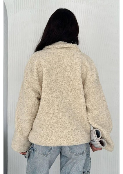 Kadın Fermuarlı Oversize Astarlı Peluş Ceket – Yumuşak Dokulu & Konforlu Stil indirimleri