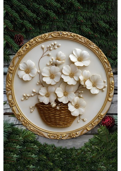 Altın Detaylı Çiçek Sepeti Tasarımlı Uv Baskılı Mdf Duvar Süsü – 33X33 cm & 20X20 cm DT116 fiyatları