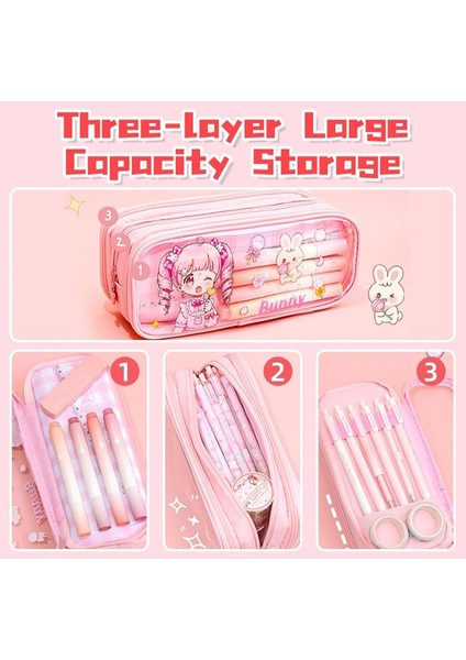 Anime Kız ve Bear Ayıcık Kedili Kuzu Tavşan Desenli Kanvas Geniş Kapasiteli Kalemlik Cüzdan Öğrenci fiyatları